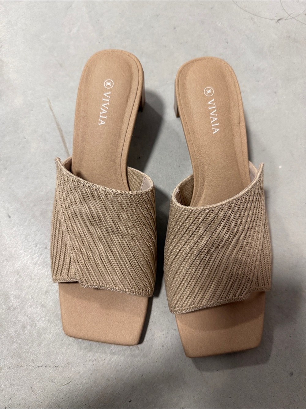 Vivaia Women's Beige Slide Sandals - Knit Upper, Square Toe